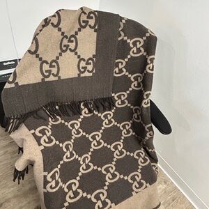 Gucci Beige and Dark Brown Logo Throw